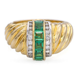 18k Yellow Gold Emerald and Diamond Ring