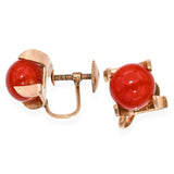 Vintage 18k Yellow Gold Coral Screw Back Stud Earrings