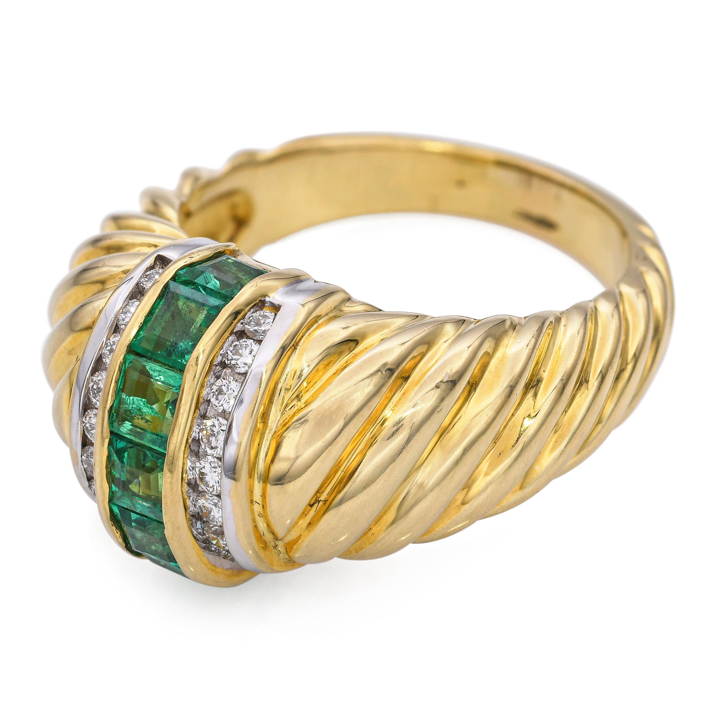 18k Yellow Gold Emerald and Diamond Ring