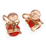 Vintage 18k Yellow Gold Coral Screw Back Stud Earrings