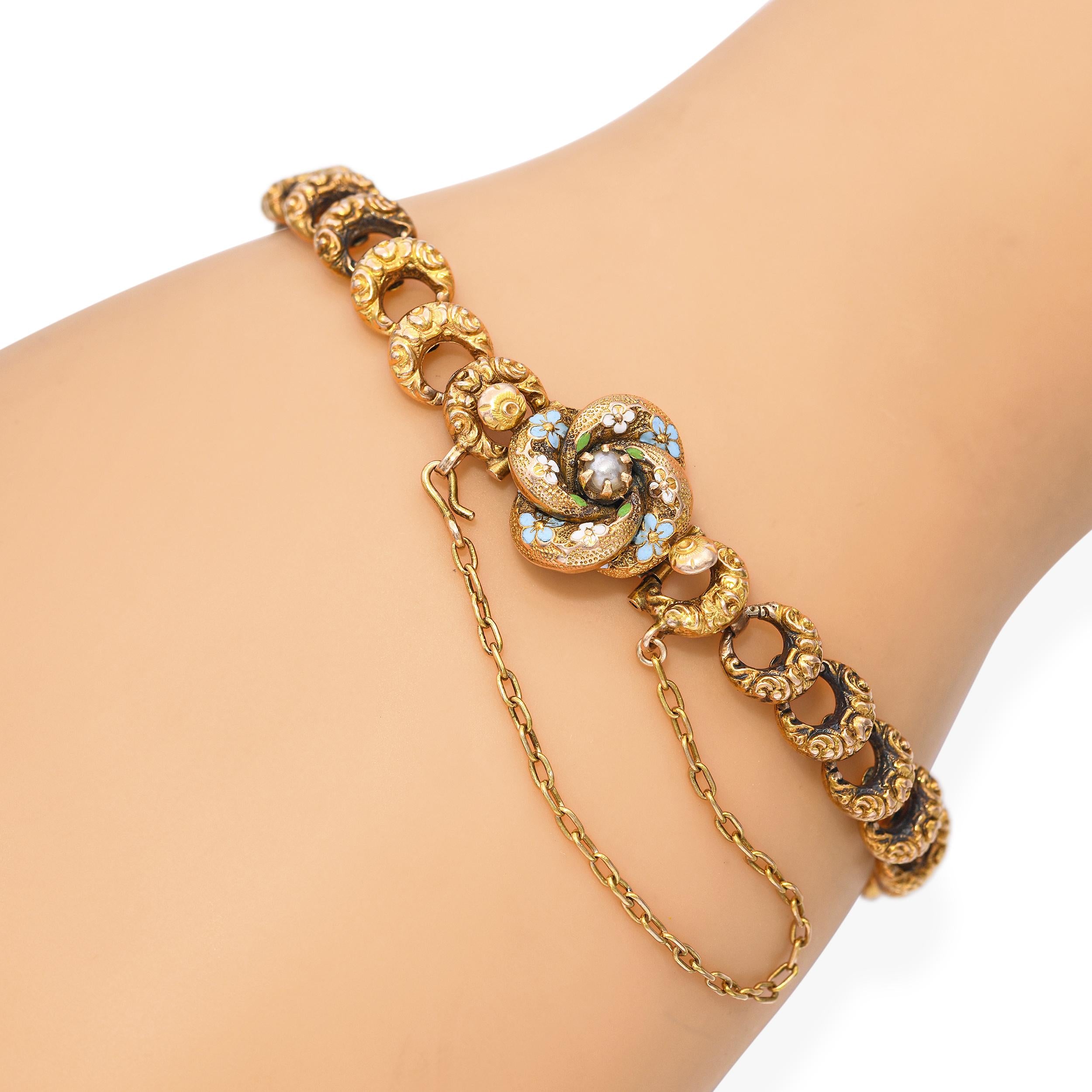 Antique Victorian 20k Yellow Gold Enamel Link Bracelet