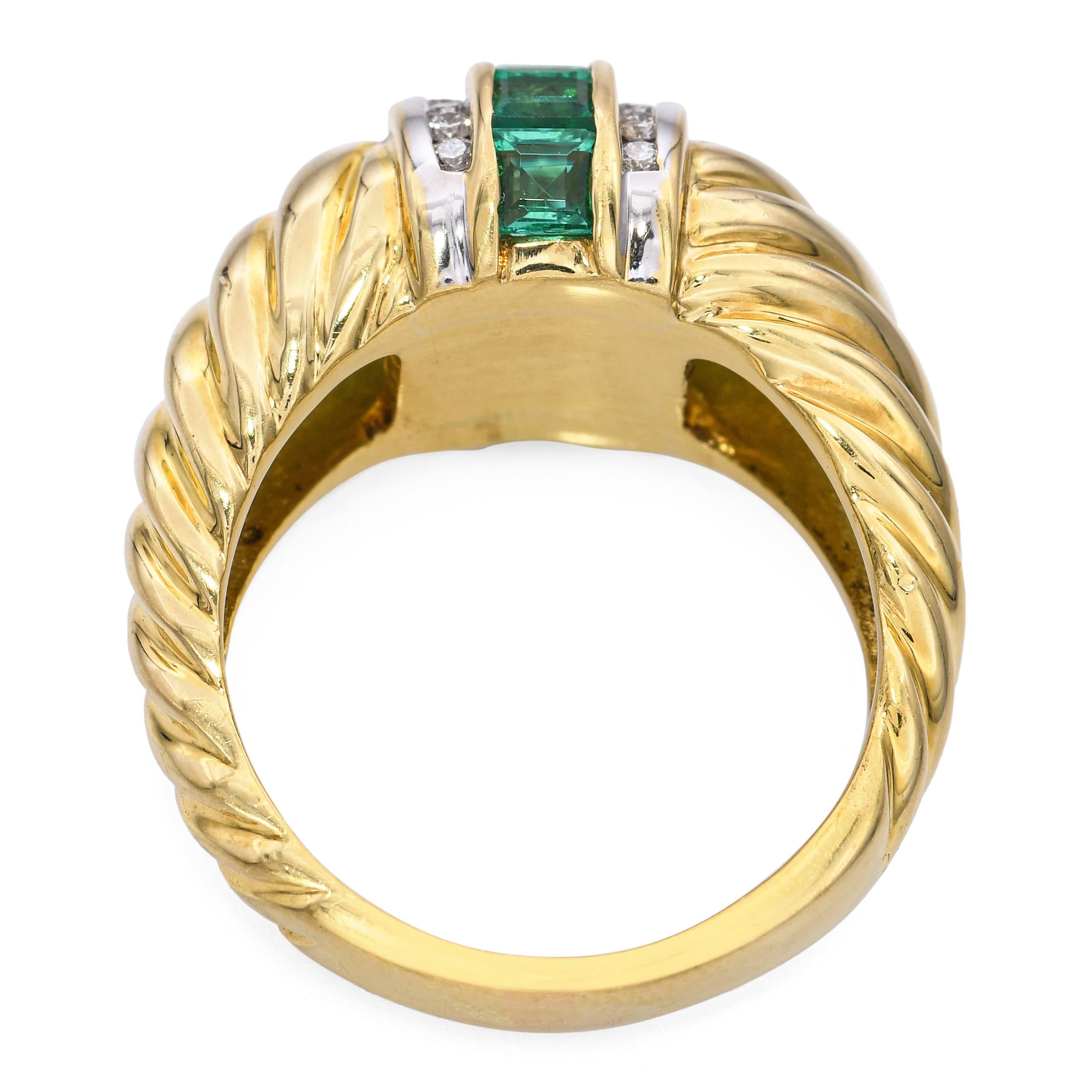 18k Yellow Gold Emerald and Diamond Ring