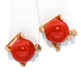 Vintage Yellow Gold Coral Screw Back Stud Earrings