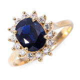 Vintage 14k Yellow Gold 1.60ct Sapphire and Diamond Halo Ring