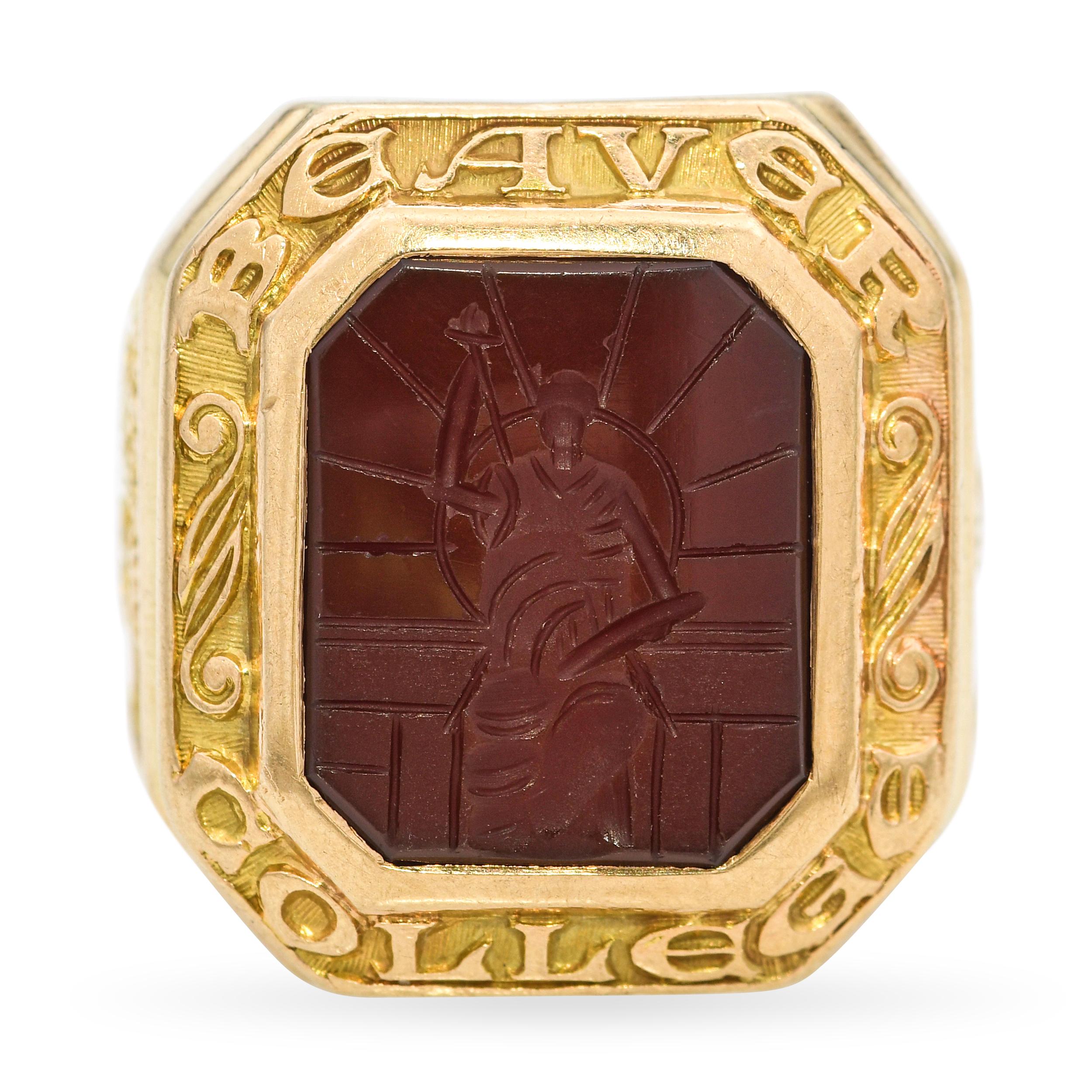 Vintage 1936 Jostens 10k Gold Beaver College Intaglio Ring