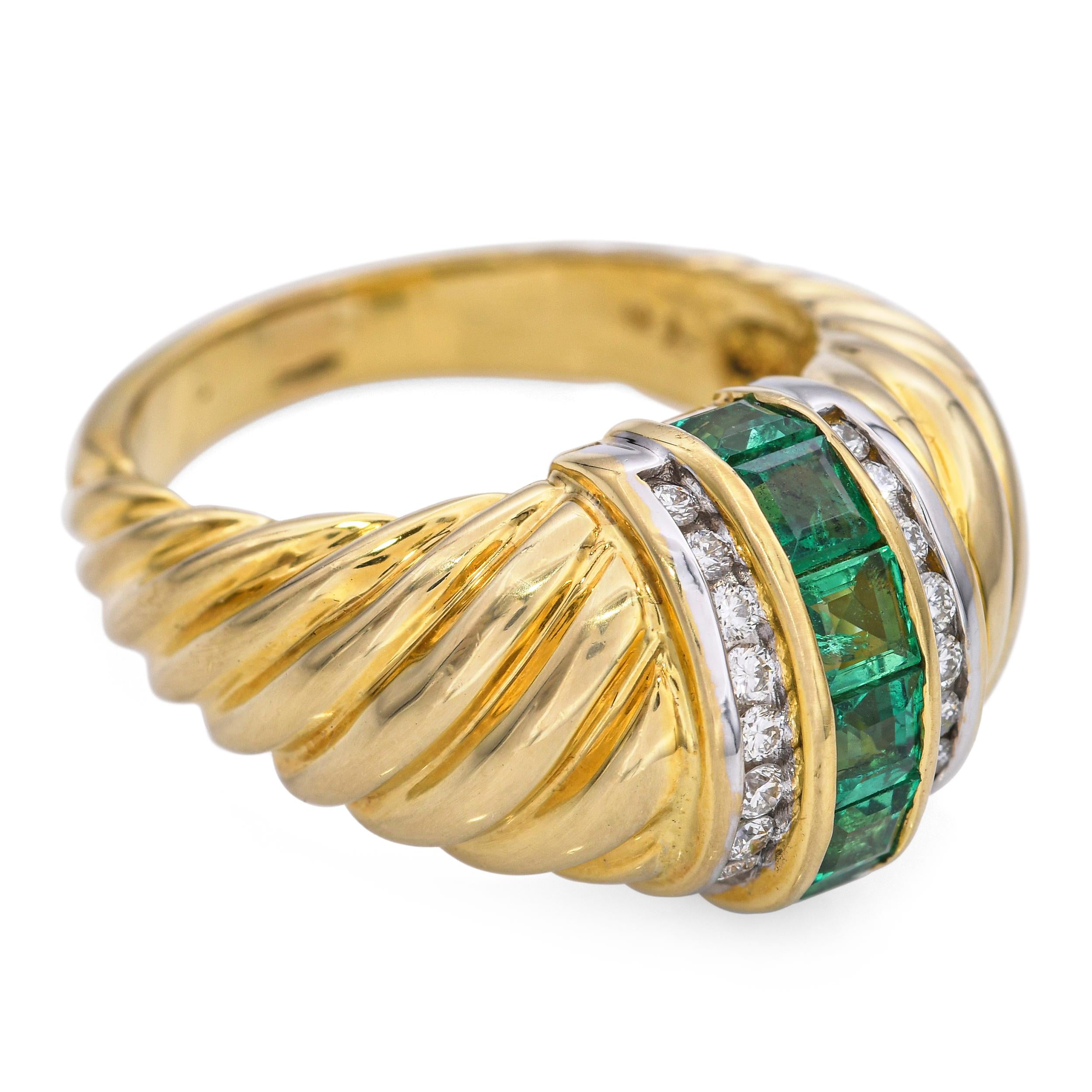 18k Yellow Gold Emerald and Diamond Ring