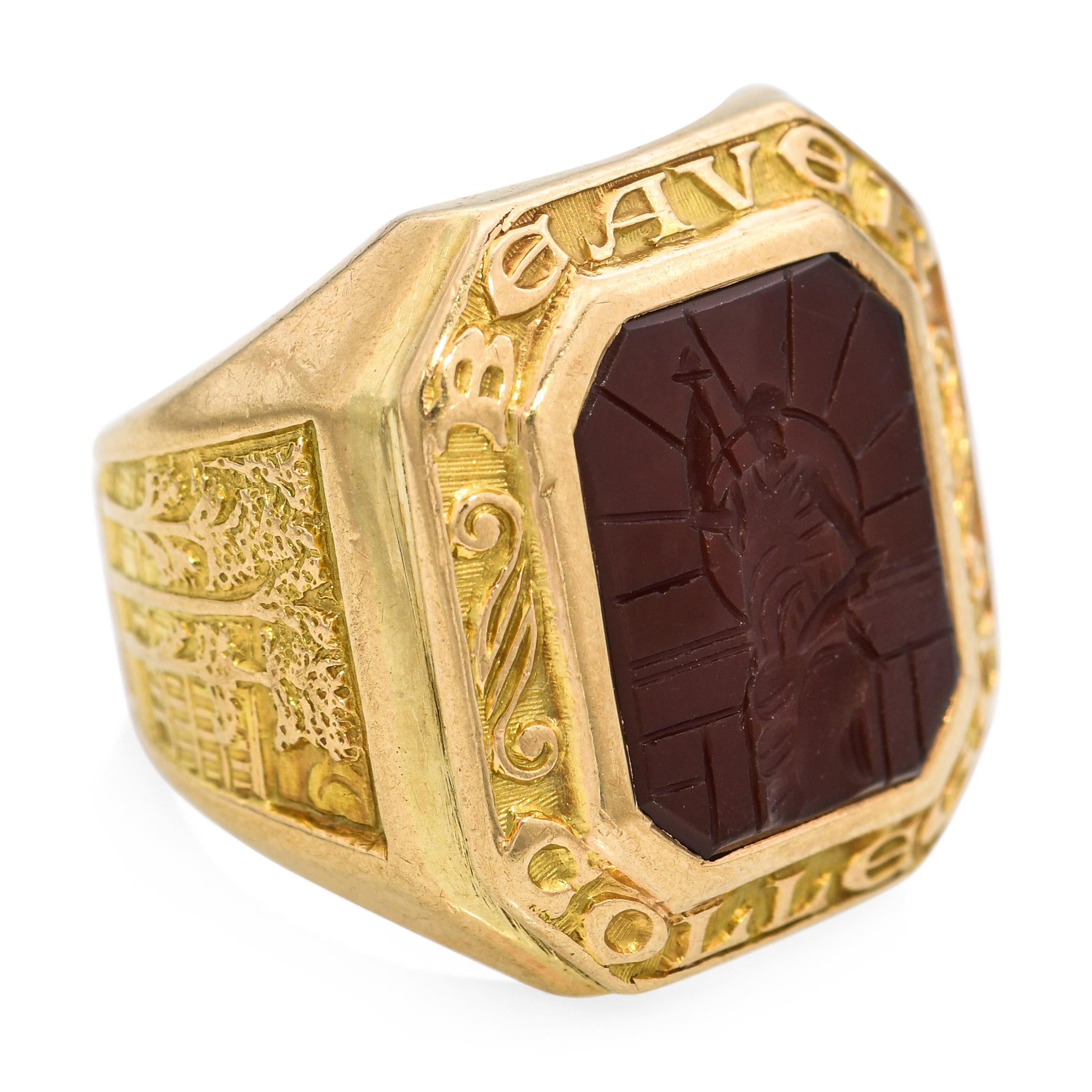 Vintage 1936 Jostens 10k Gold Beaver College Intaglio Ring