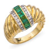18k Yellow Gold Emerald and Diamond Ring