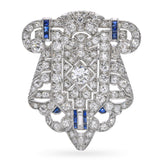 Art Deco Platinum 4.54ctw Diamond and Sapphire Shield Brooch
