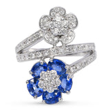 14k White Gold Sapphire and Diamond Bypass Flower Ring