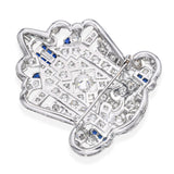 Art Deco Platinum 4.54ctw Diamond and Sapphire Shield Brooch