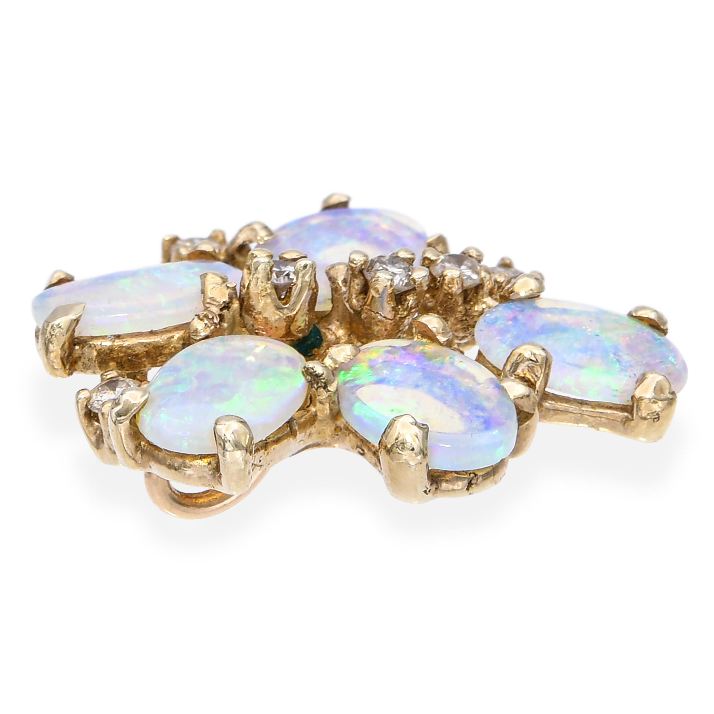 Vintage Yellow Gold Crystal Opal and Diamond Slider Pendant