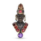 Antique Silver Alloy Venetian Ebony Blackamoor Multigem & Glass Pin Brooch