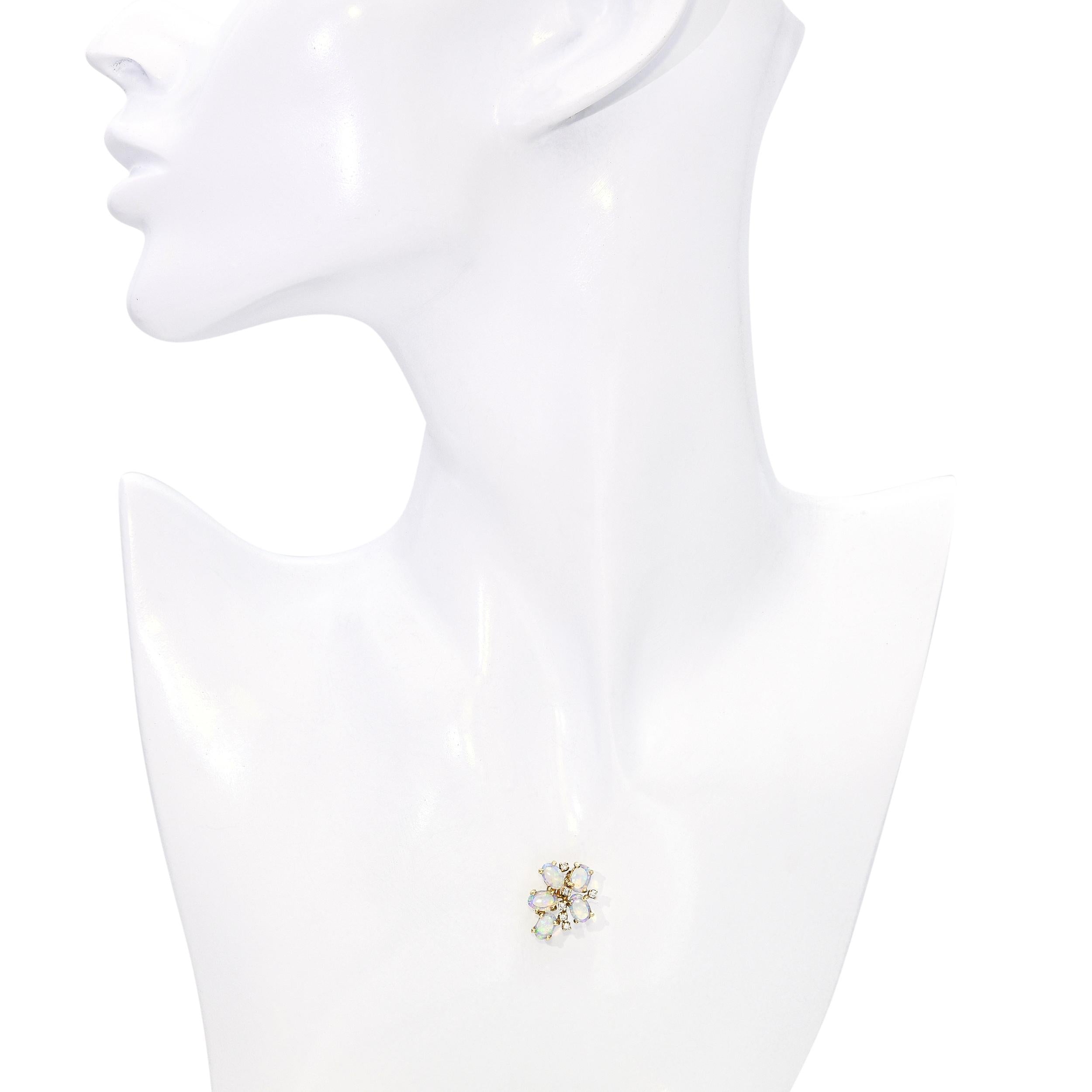Vintage Yellow Gold Crystal Opal and Diamond Slider Pendant