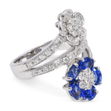 14k White Gold Sapphire and Diamond Bypass Flower Ring