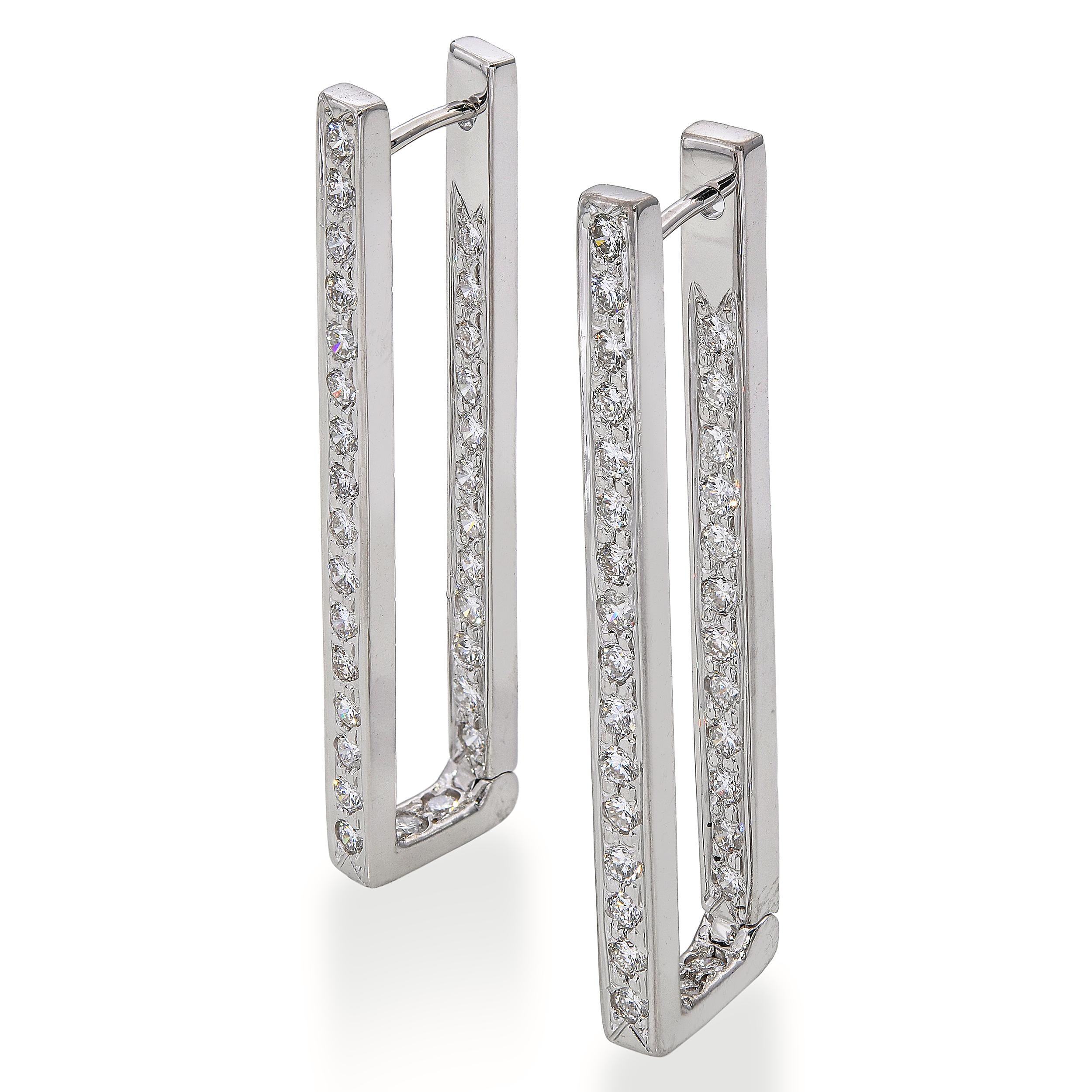 Vintage 14k White Gold 1.1tcw Diamond Bar Earrings