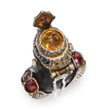 Antique Silver Alloy Venetian Ebony Blackamoor Multigem & Glass Pin Brooch