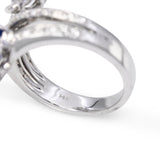 14k White Gold Sapphire and Diamond Bypass Flower Ring
