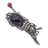 Antique Sterling Silver Bohemian Garnet and Pearl Beetle Brooch