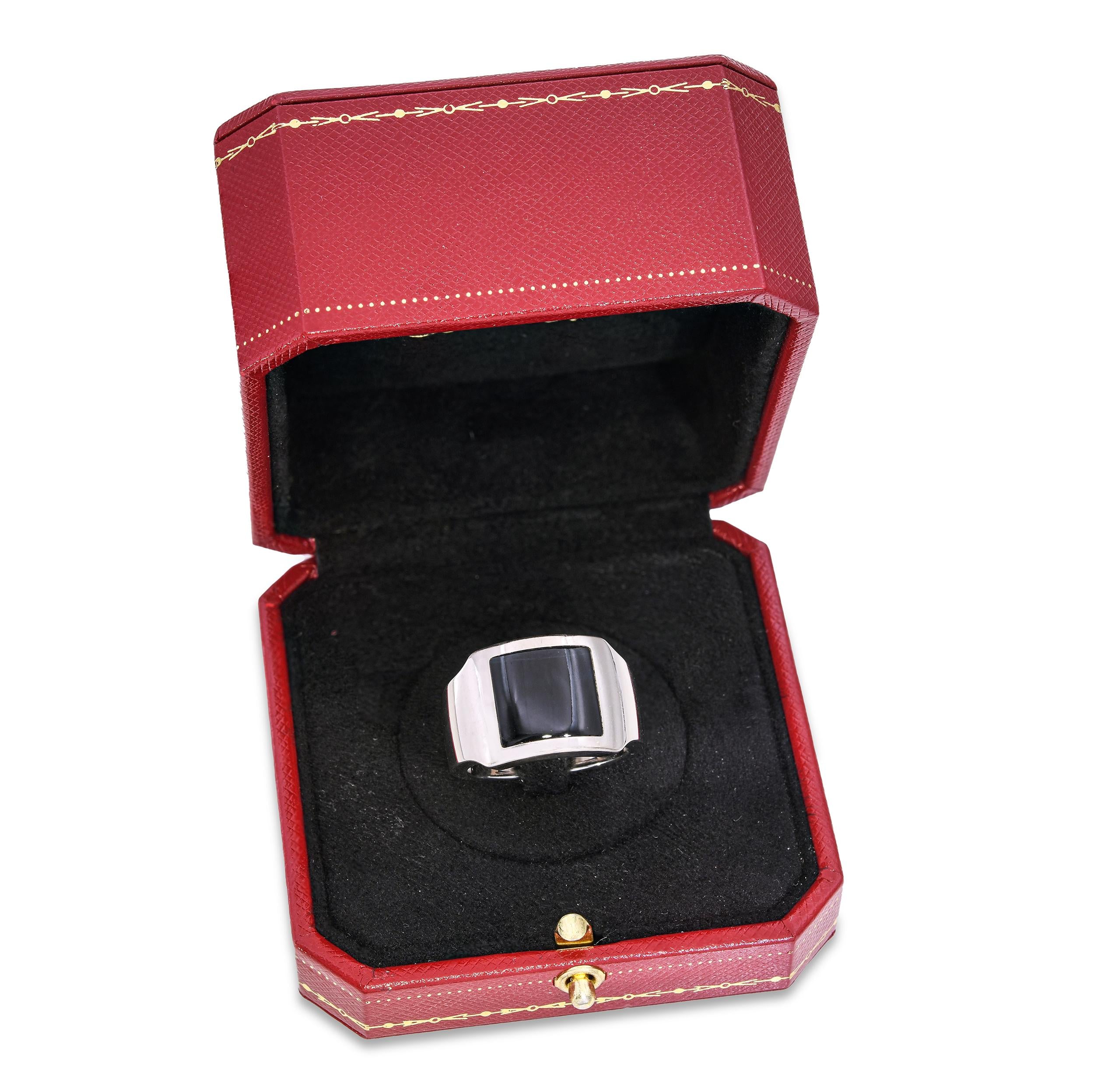 Cartier Santos 18K White Gold Hawk’s Eye Dumont Ring