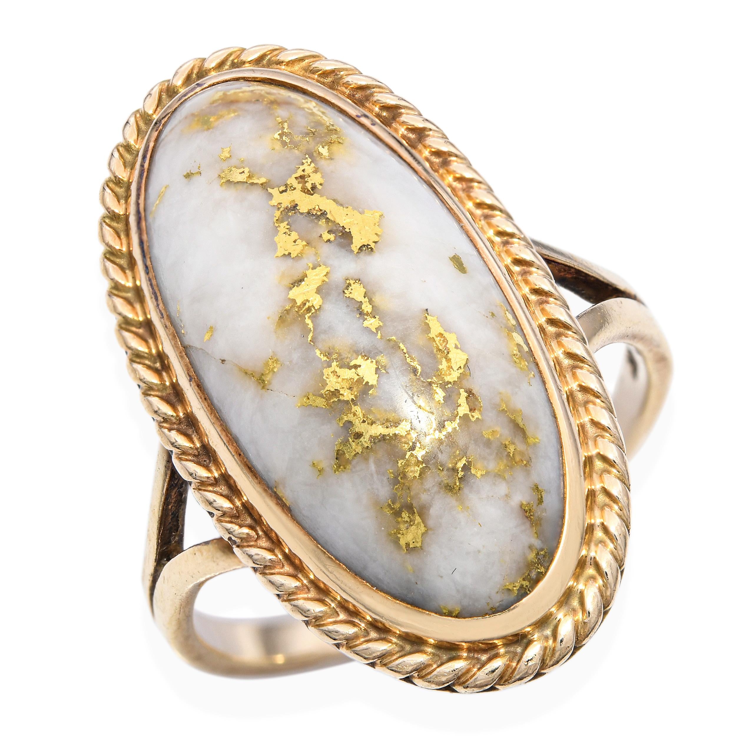Vintage Yellow Gold Native Gold in Quartz Ring