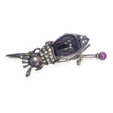 Antique Sterling Silver Bohemian Garnet and Pearl Beetle Brooch