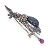 Antique Sterling Silver Bohemian Garnet and Pearl Beetle Brooch