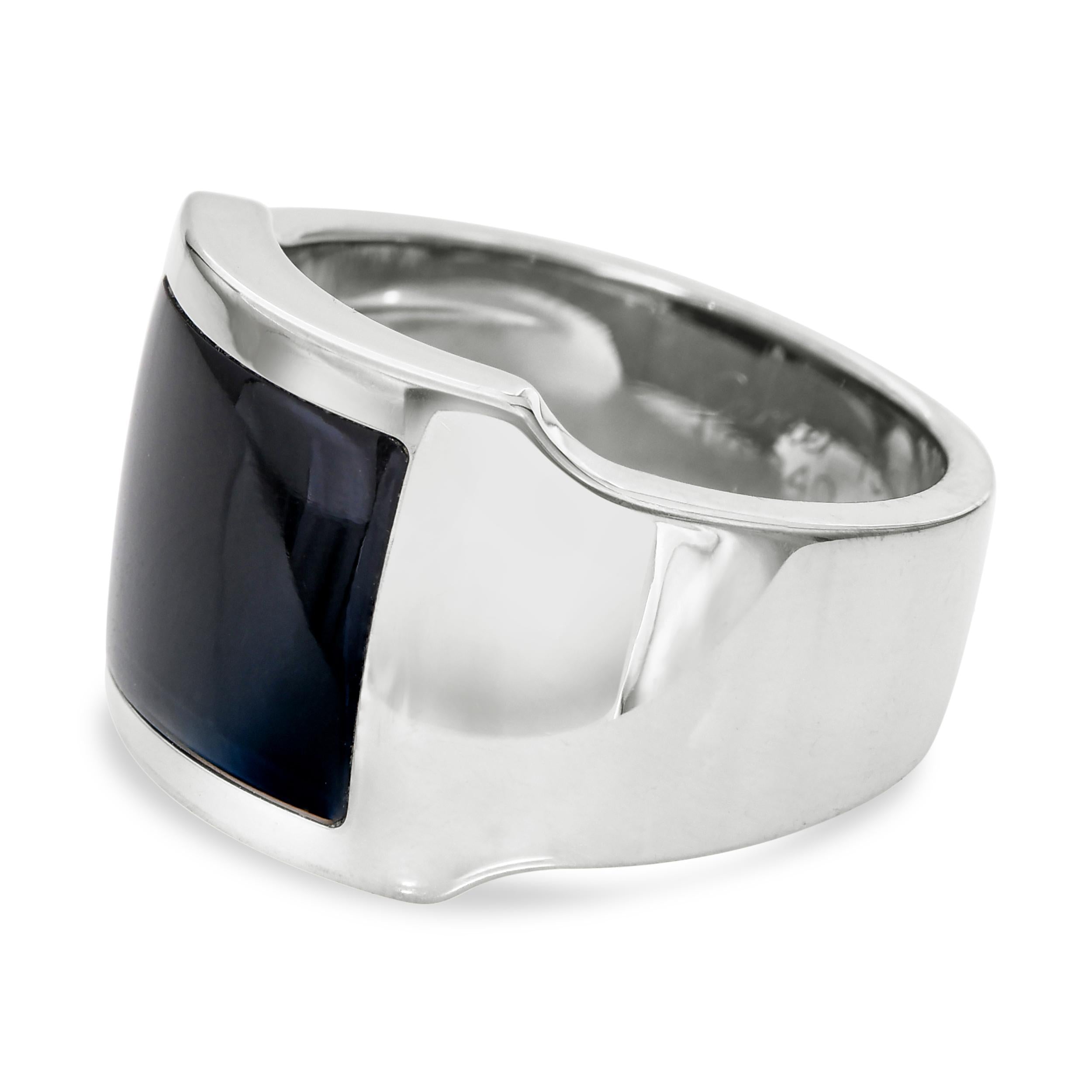 Cartier Santos 18K White Gold Hawk’s Eye Dumont Ring