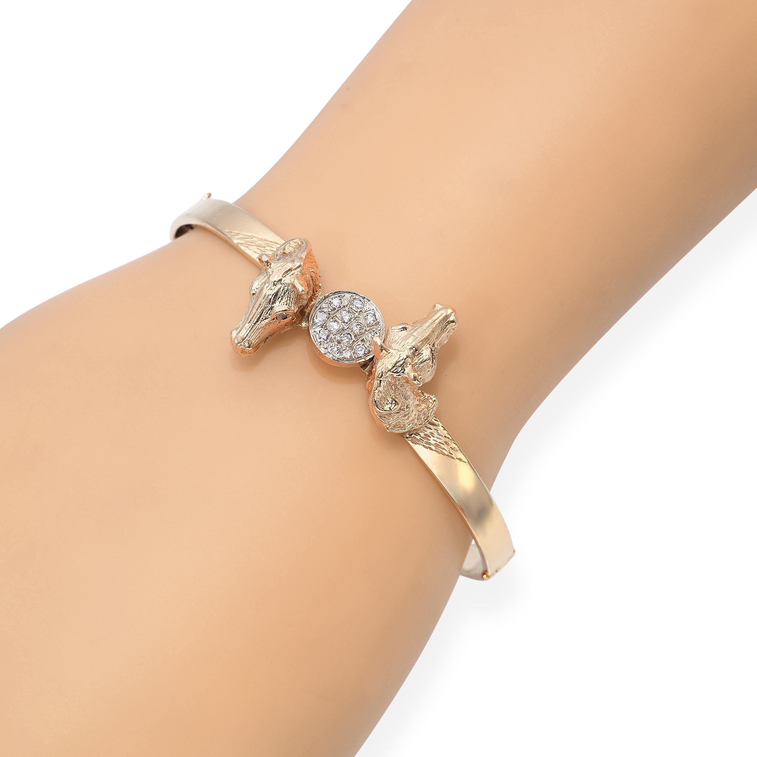 Vintage Yellow Gold Diamond Accented Horse Head Bracelet