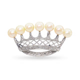 Vintage Platinum Pearl and Diamond Crown Pendant