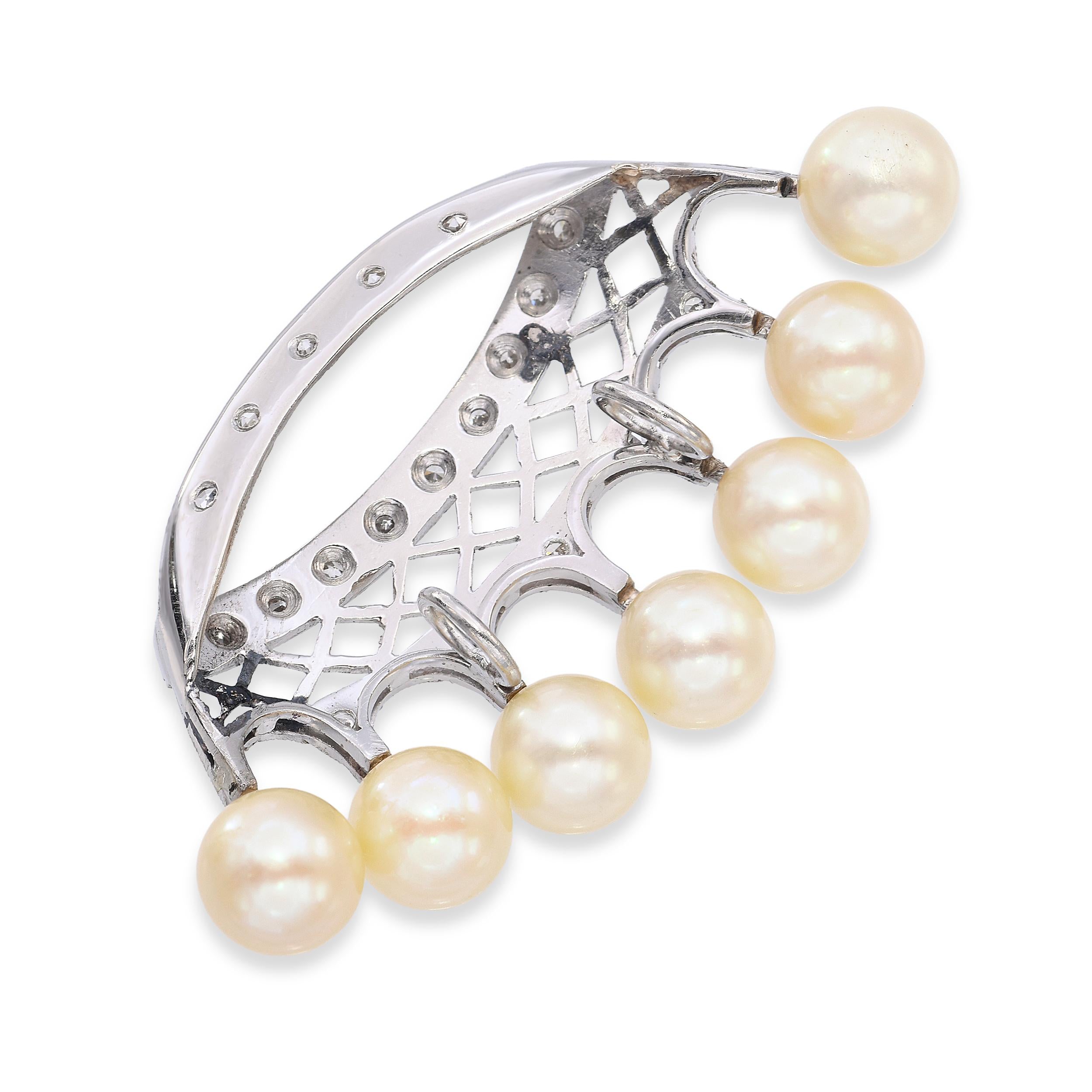 Vintage Platinum Pearl and Diamond Crown Pendant