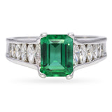 Platinum GIA F1 1.80ct Zambian Emerald and Marquise Diamond Ring