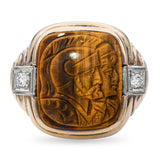 Vintage 10k Yellow Gold Tigers Eye Cameo and Diamond Ring