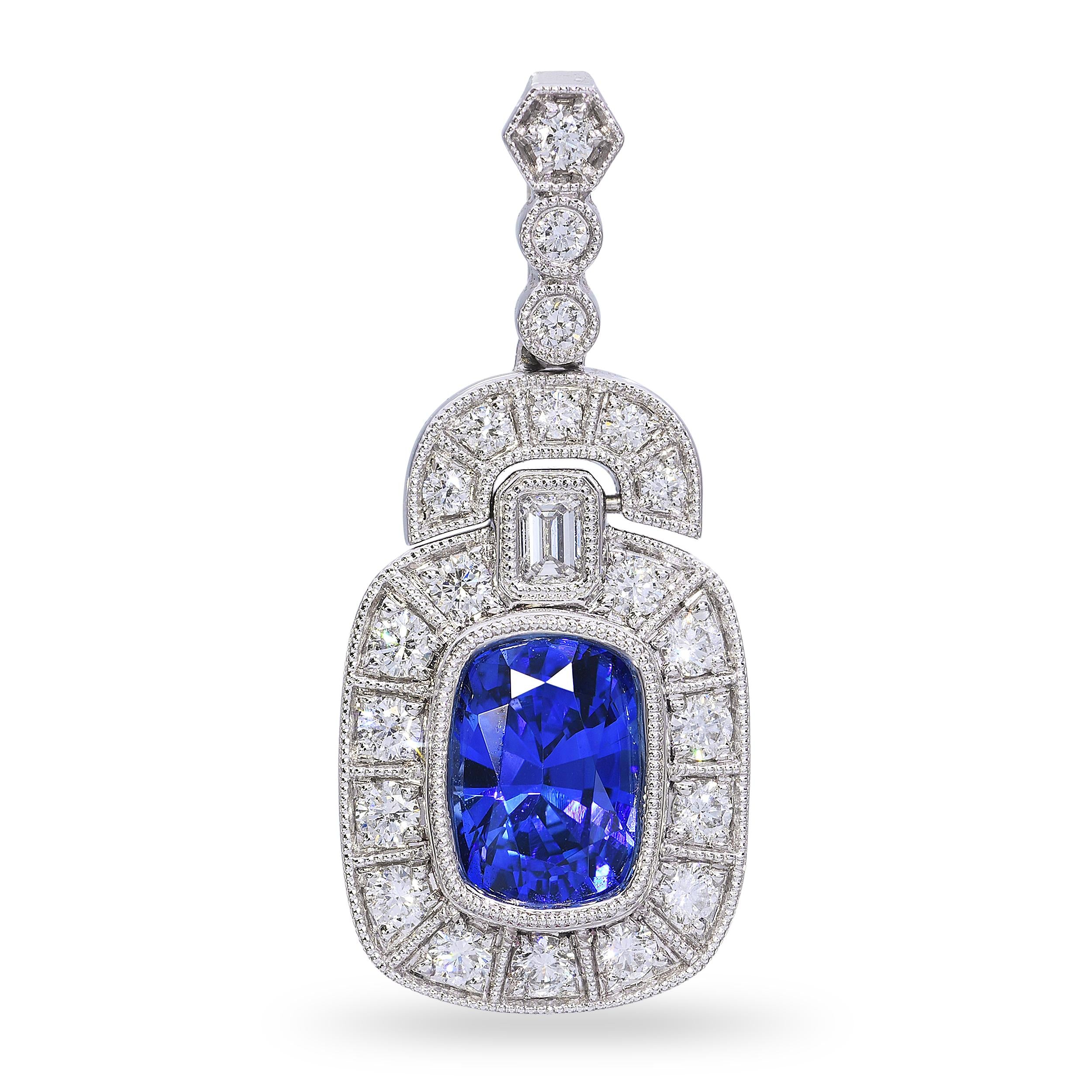 Platinum 2.57ct Ceylon Deep Royal Blue Sapphire & Diamond Pendant