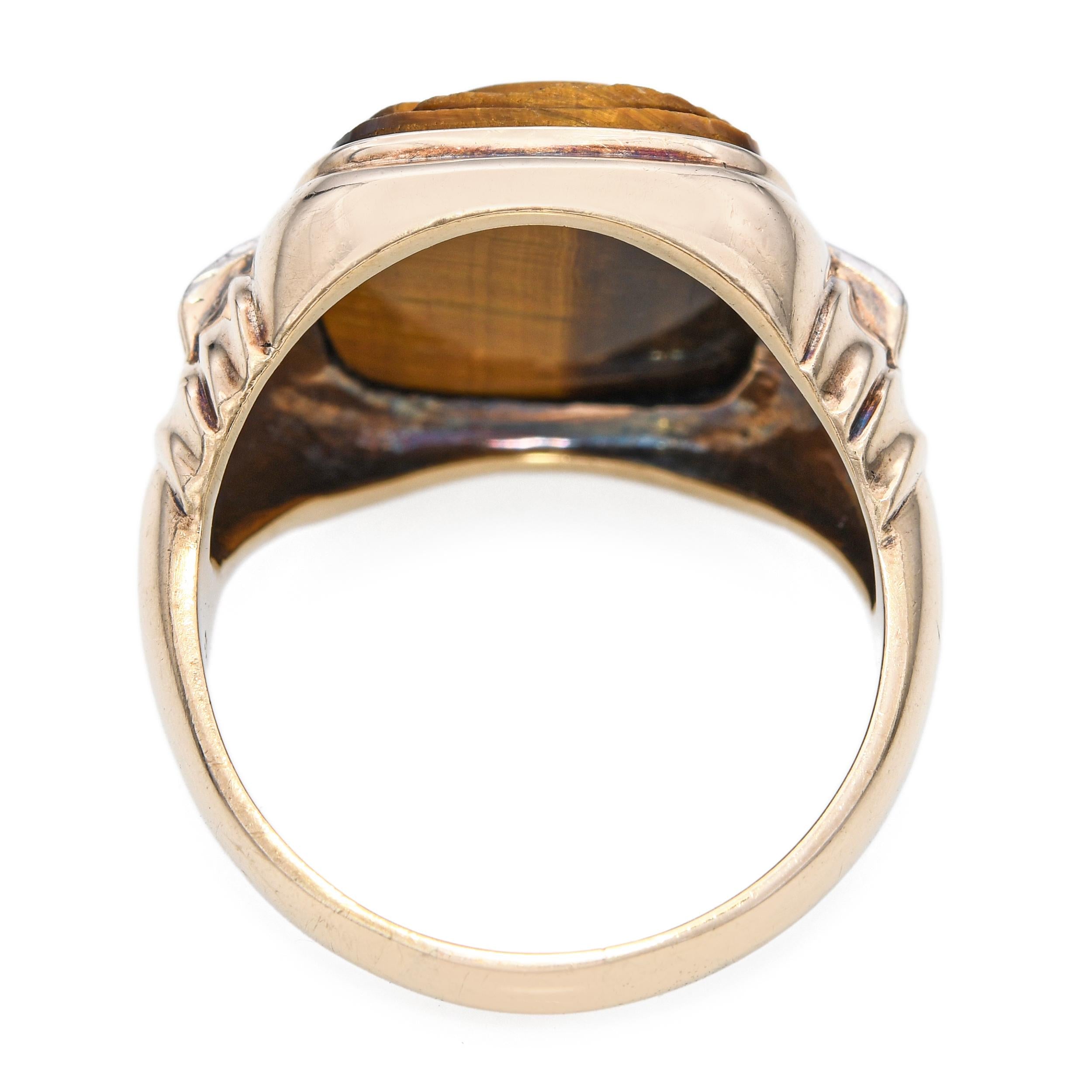 Vintage 10k Yellow Gold Tigers Eye Cameo and Diamond Ring