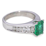 Platinum GIA F1 1.80ct Zambian Emerald and Marquise Diamond Ring