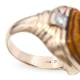 Vintage 10k Yellow Gold Tigers Eye Cameo and Diamond Ring