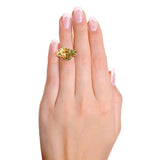 Vintage 14K Yellow Gold Green & Amber Enamel Tiger Head Statement Ring
