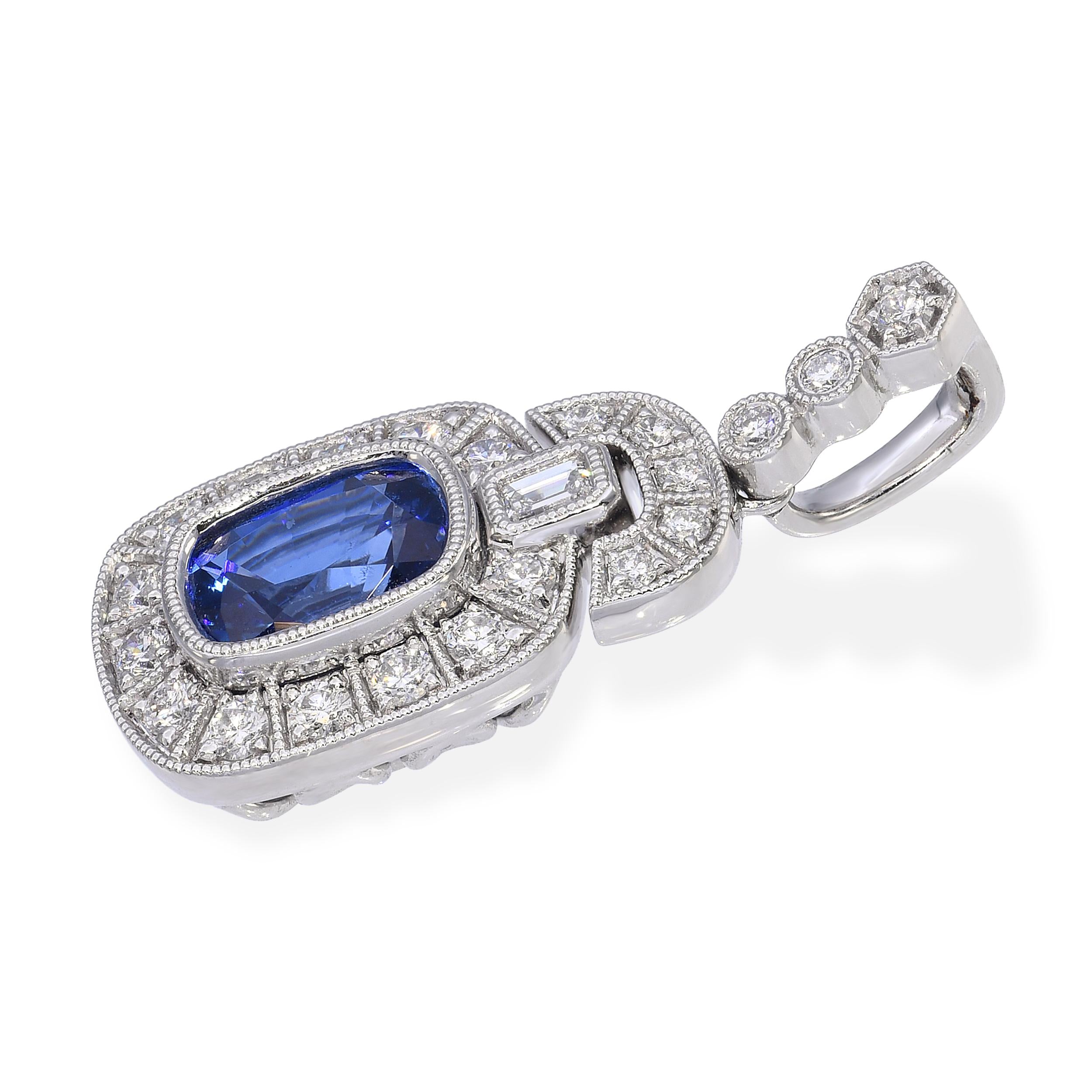 Platinum 2.57ct Ceylon Deep Royal Blue Sapphire & Diamond Pendant