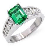 Platinum GIA F1 1.80ct Zambian Emerald and Marquise Diamond Ring