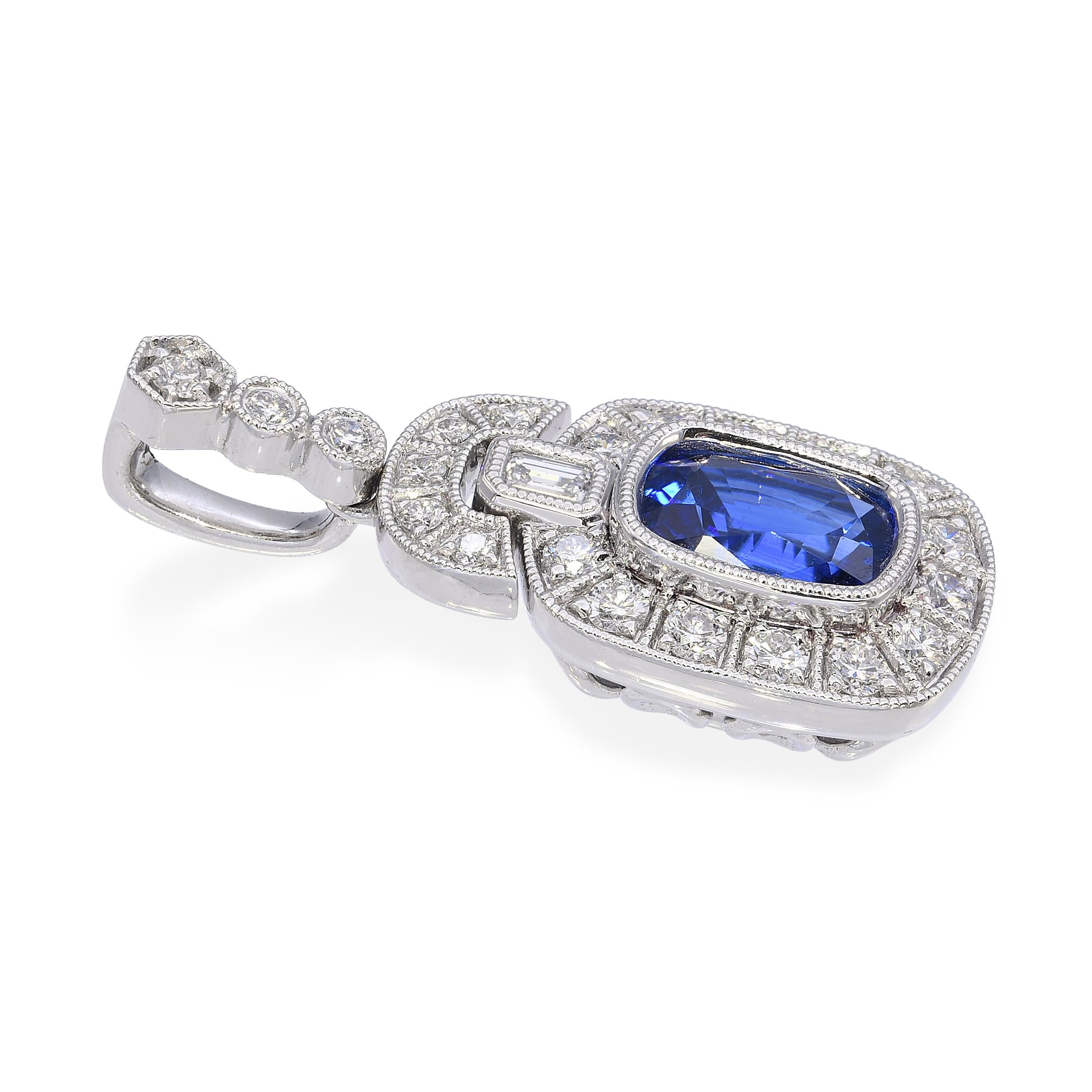 Platinum 2.57ct Ceylon Deep Royal Blue Sapphire & Diamond Pendant