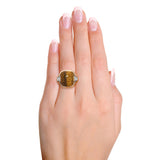 Vintage 10k Yellow Gold Tigers Eye Cameo and Diamond Ring