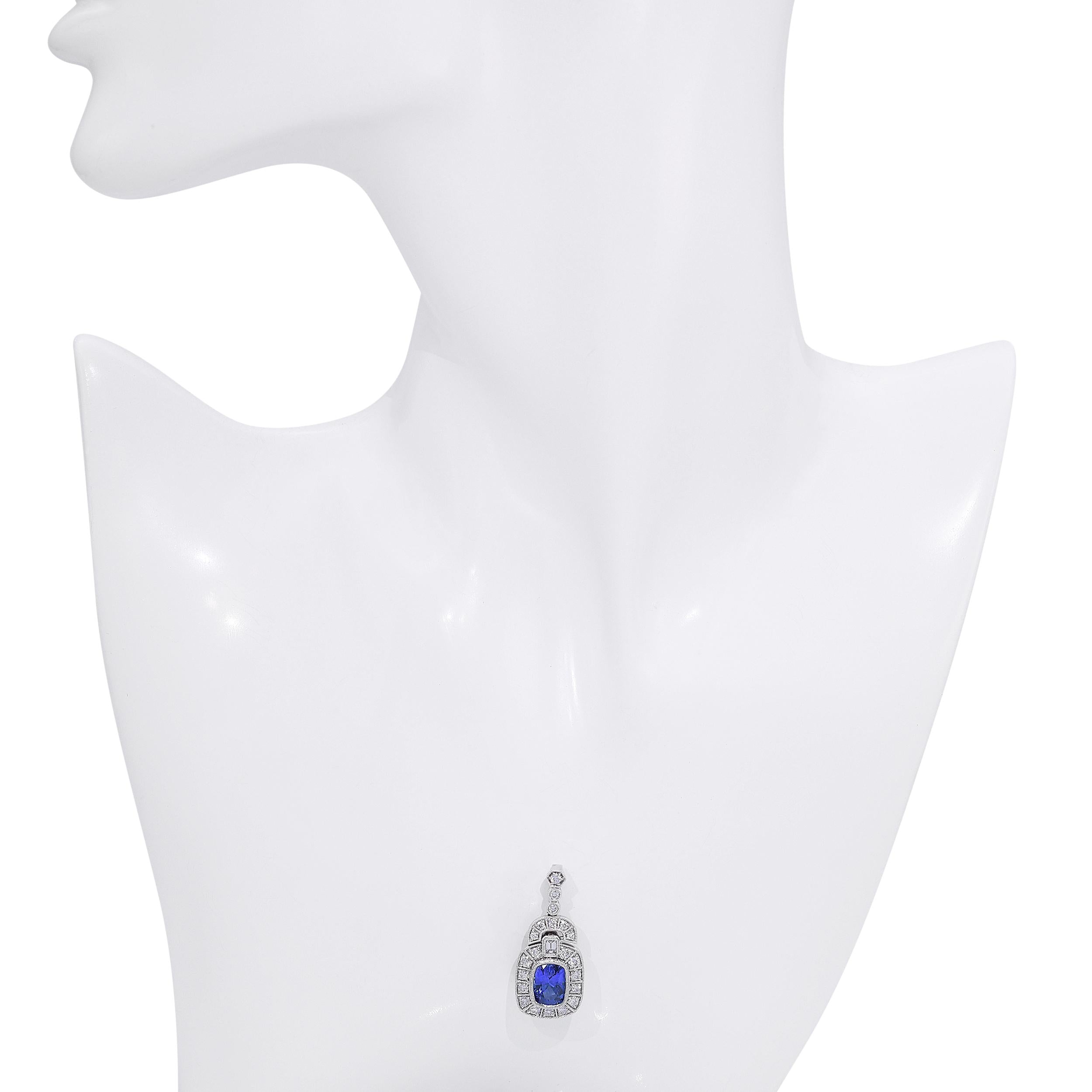 Platinum 2.57ct Ceylon Deep Royal Blue Sapphire & Diamond Pendant