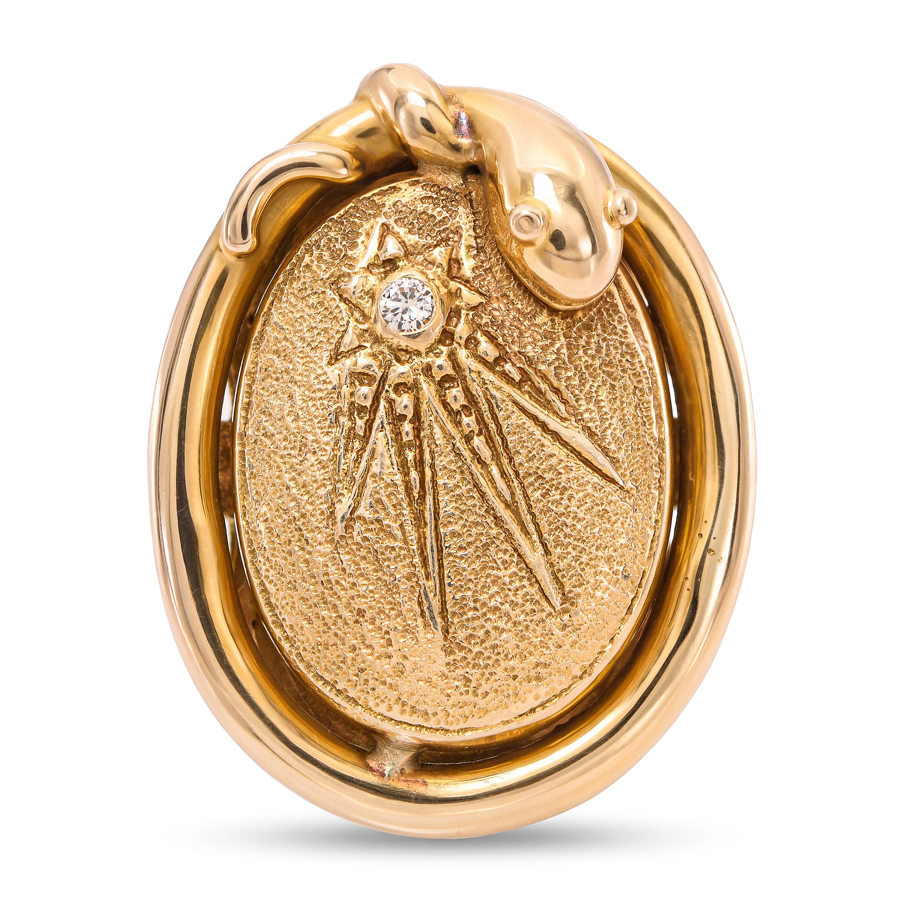 Antique 13k Yellow Gold Diamond Snake and Shooting Star Ring
