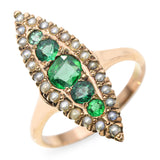 Antique 10k Yellow Gold 0.70tcw Emerald and Pearl Navette Ring