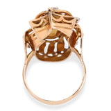 Antique Yellow Gold Pearl & Diamond Statement Ring Ornate Leaf Motif