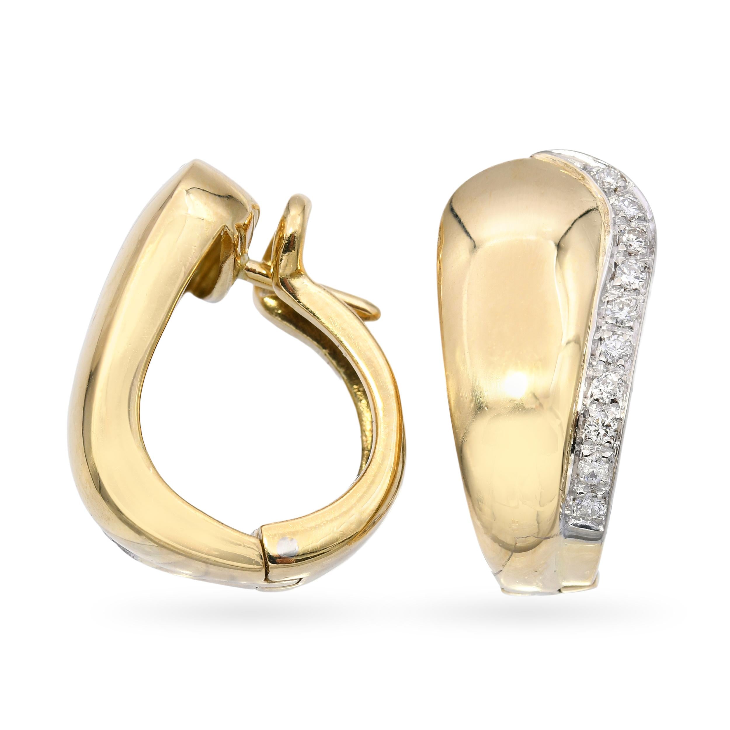 Vintage 18k Yellow Gold Diamond Huggie Earrings