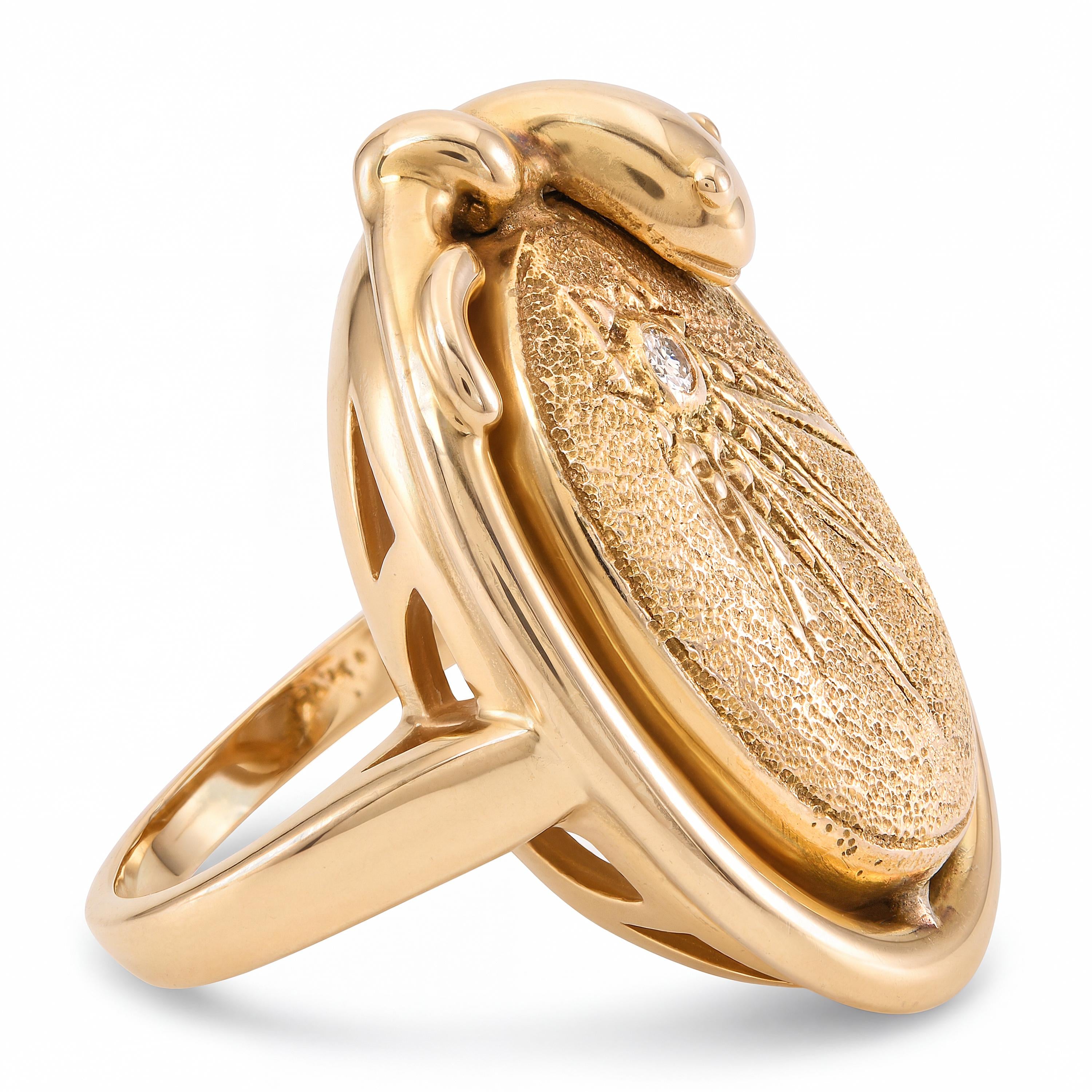 Antique 13k Yellow Gold Diamond Snake and Shooting Star Ring