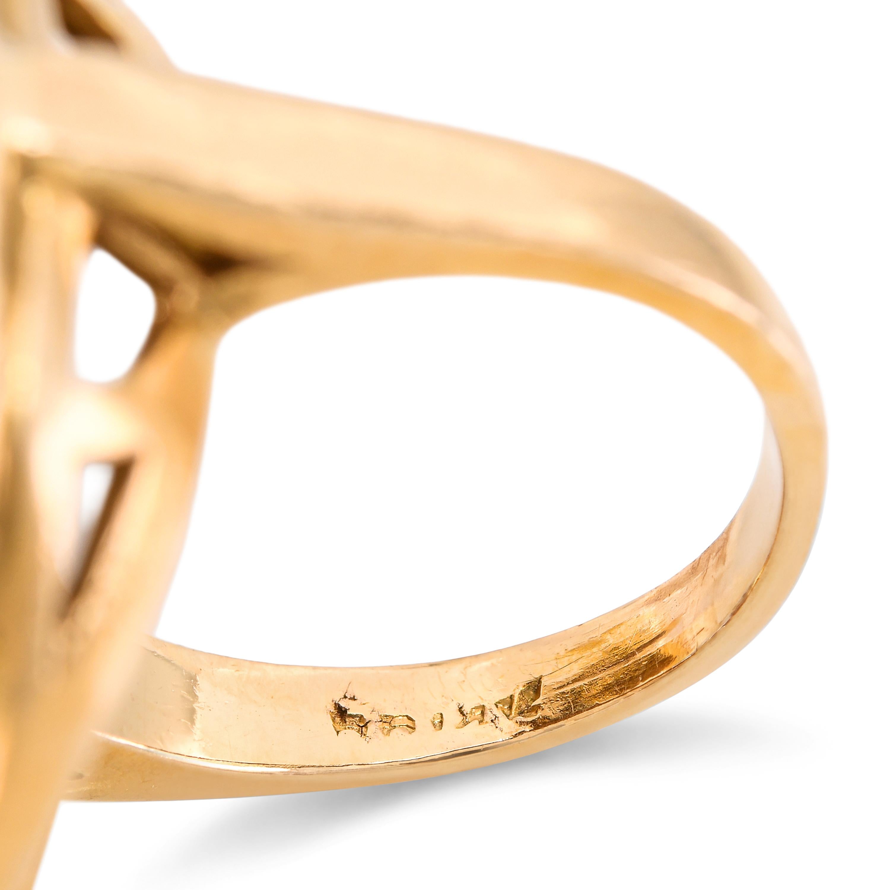 Antique 13k Yellow Gold Diamond Snake and Shooting Star Ring