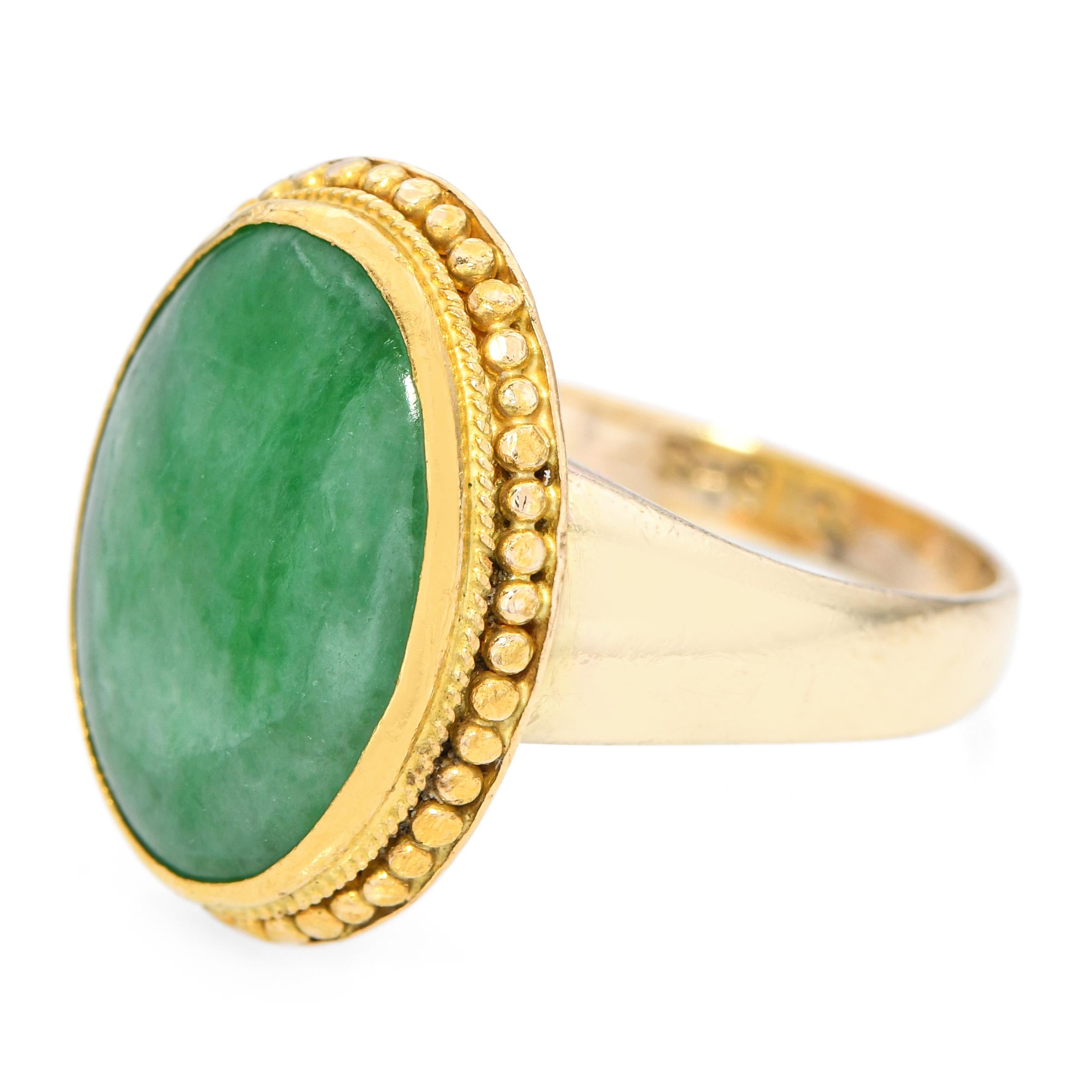 Vintage Yellow Gold Green Jade Ring